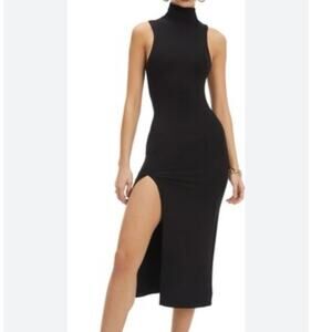 GOOD AMERICAN Turtleneck Sleeveless Midi Dress Black Size 2/ Medium GDK0053